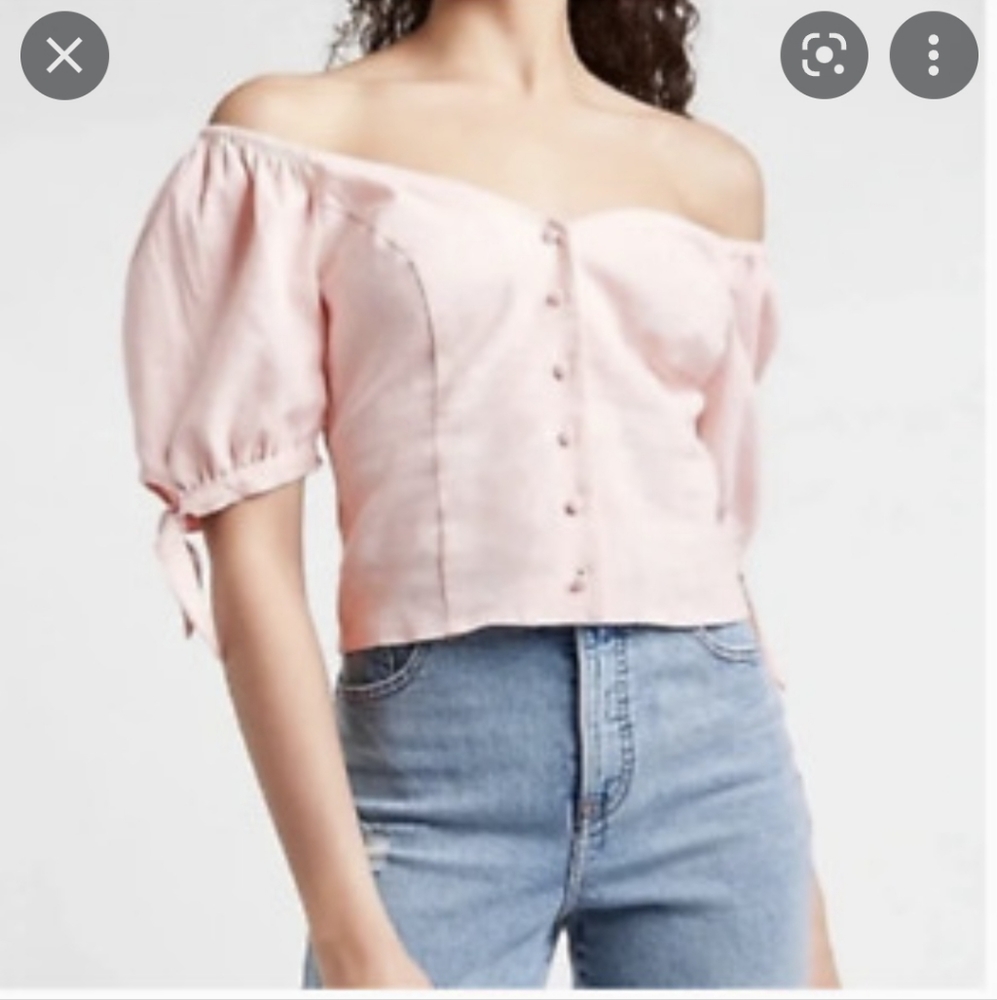 Express Linen Blend Sweetheart Puff Sleeve Blouse Pink Size X Small
